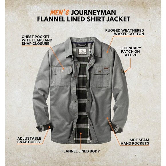 Mens Wolf Whitetails Flannel Lined Shirt Jacket Waxed Cotton Water Resis - Picture 2 of 7